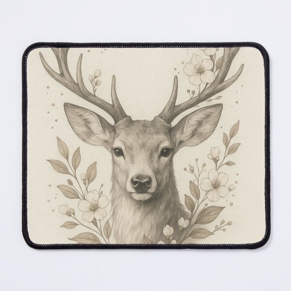 Item preview, Gentle deer with flowers – vintage pencil drawing designed and sold by Bernd Friese.