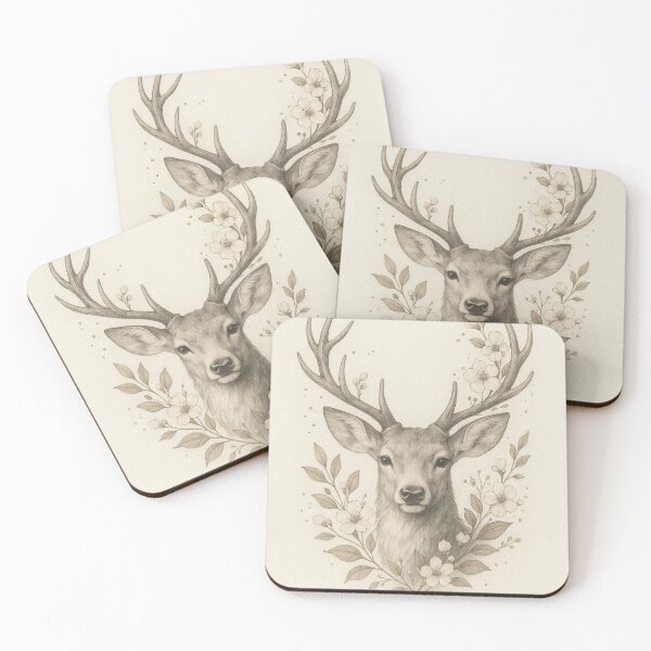Item preview, Gentle deer with flowers – vintage pencil drawing designed and sold by Bernd Friese.