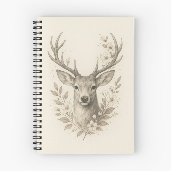 Item preview, Gentle deer with flowers – vintage pencil drawing designed and sold by Bernd Friese.