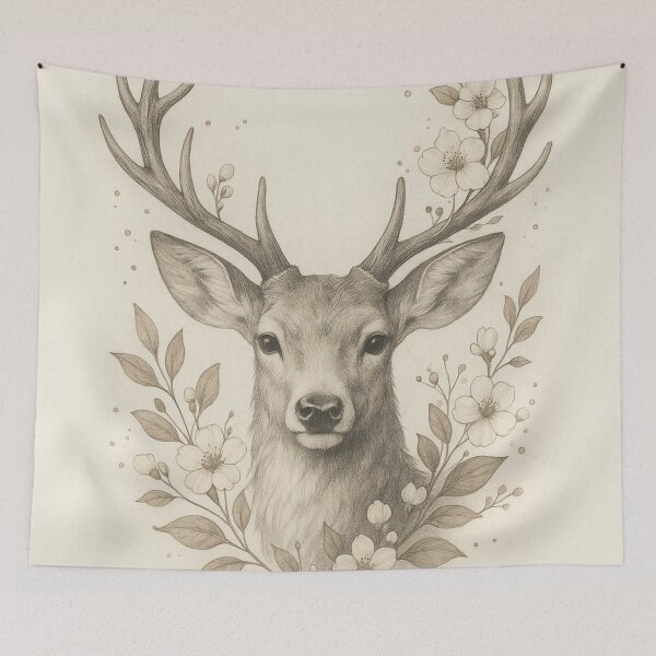 Item preview, Gentle deer with flowers – vintage pencil drawing designed and sold by Bernd Friese.