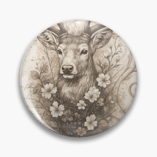 Item preview, Poetic deer with flowers – vintage pencil drawing in sepia designed and sold by Bernd Friese.