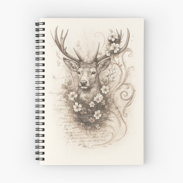 Item preview, Poetic deer with flowers – vintage pencil drawing in sepia designed and sold by Bernd Friese.