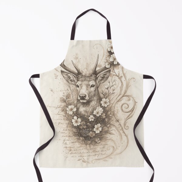 Item preview, Poetic deer with flowers – vintage pencil drawing in sepia designed and sold by Bernd Friese.