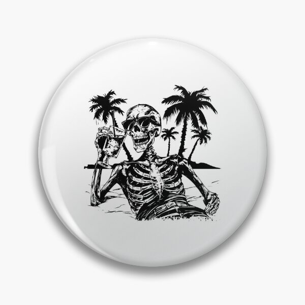 Item preview, Skeleton on Beach with Drink – Fun Black and White Summer Art designed and sold by inkoutninja.