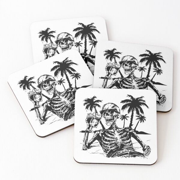 Item preview, Skeleton on Beach with Drink – Fun Black and White Summer Art designed and sold by inkoutninja.