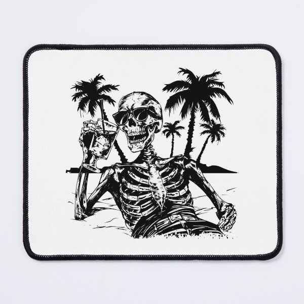 Item preview, Skeleton on Beach with Drink – Fun Black and White Summer Art designed and sold by inkoutninja.