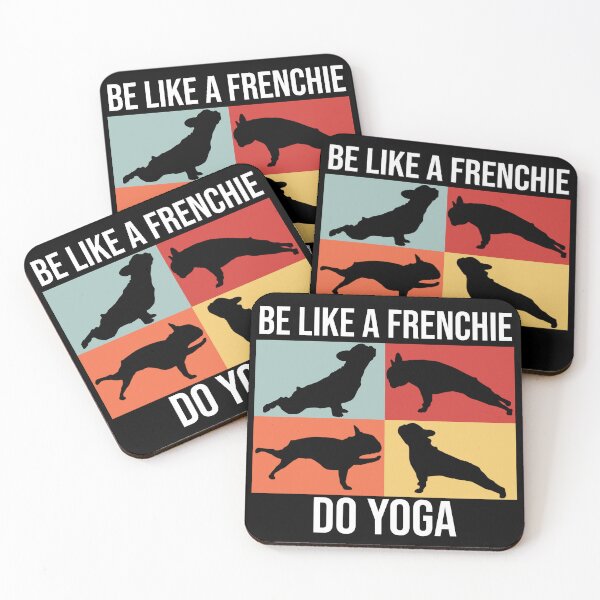 Item preview, frenchies do yoga black silhouette and white tekst designed and sold by FrenchieStyle25.