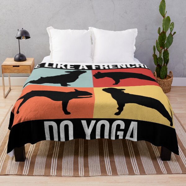 Item preview, frenchies do yoga black silhouette and white tekst designed and sold by FrenchieStyle25.