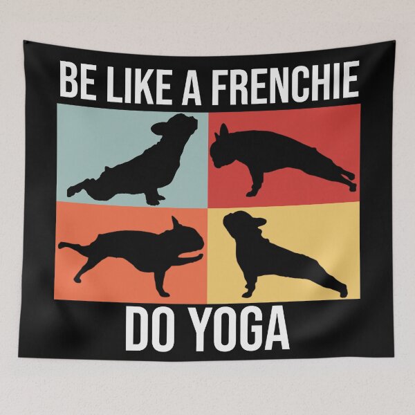 Item preview, frenchies do yoga black silhouette and white tekst designed and sold by FrenchieStyle25.