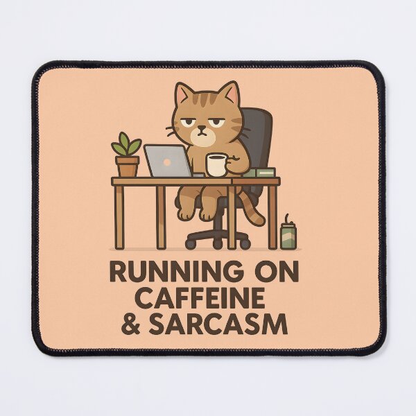 Item preview, Running on Caffeine & Sarcasm – Office cat with coffee cup designed and sold by domi199834.