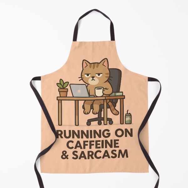 Item preview, Running on Caffeine & Sarcasm – Office cat with coffee cup designed and sold by domi199834.