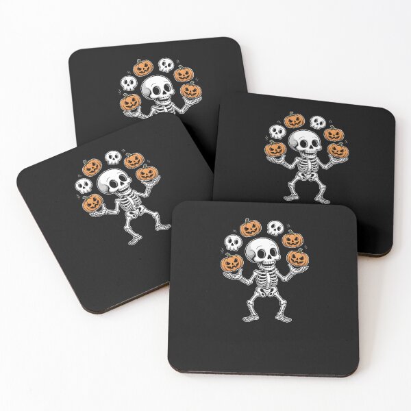 Item preview, Playful Skeleton Juggling Ghost Pumpkins – Cute Spooky Halloween Cartoon Design on Black Background designed and sold by MissRasheedHam.