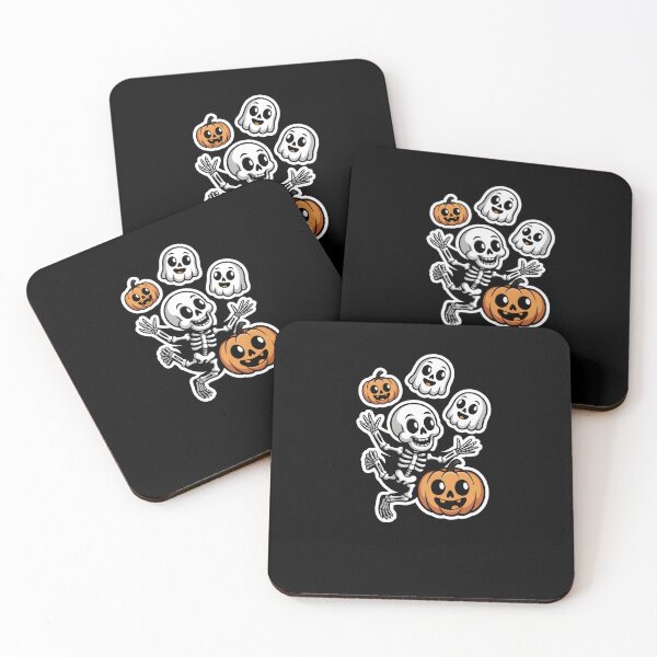 Item preview, Playful Skeleton Juggling Ghost Pumpkins – Cute Spooky Halloween Cartoon Design on Black Background designed and sold by MissRasheedHam.