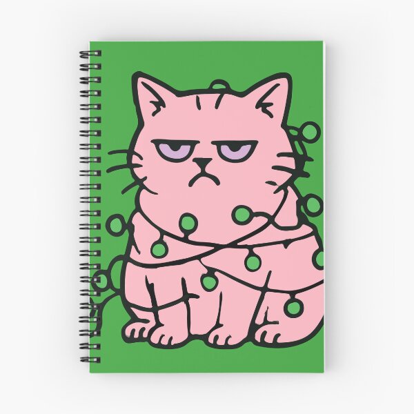Item preview, Grumpy Pink Cat Tangled in Christmas Lights – Funny Holiday Pet Art designed and sold by SillyPawsStudio.