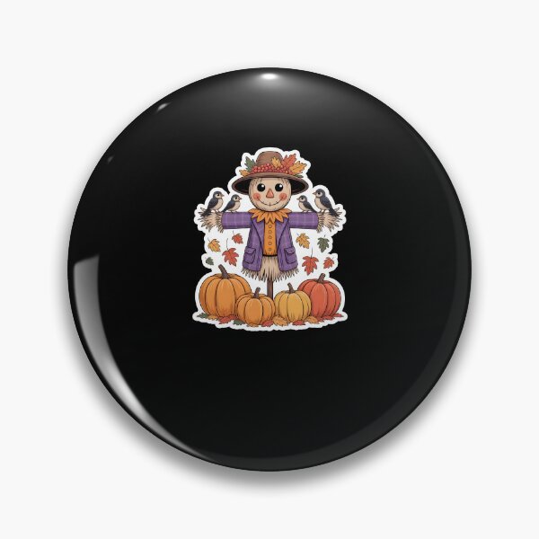 Item preview, Cute Autumn Scarecrow – Pumpkin Patch Fall Harvest Illustration on Black Background designed and sold by MissRasheedHam.