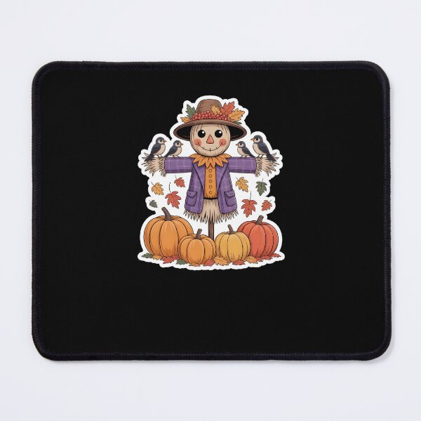 Item preview, Cute Autumn Scarecrow – Pumpkin Patch Fall Harvest Illustration on Black Background designed and sold by MissRasheedHam.