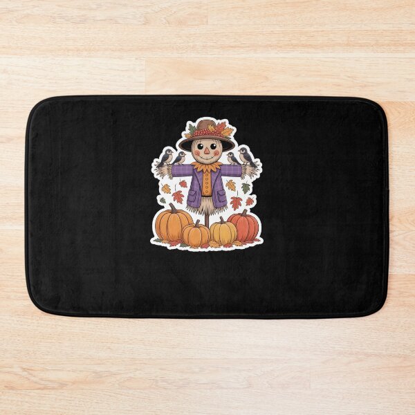 Item preview, Cute Autumn Scarecrow – Pumpkin Patch Fall Harvest Illustration on Black Background designed and sold by MissRasheedHam.