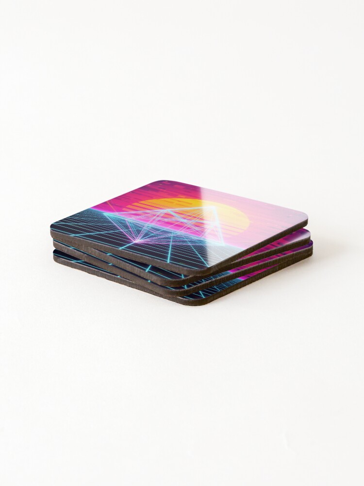 Thumbnail 4 of 5, Coasters (Set of 4), Retrowave Grid designed and sold by Rendered-Wear.