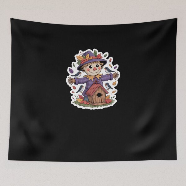 Item preview, Cute Autumn Scarecrow – Pumpkin Patch Fall Harvest Illustration on Black Background designed and sold by MissRasheedHam.