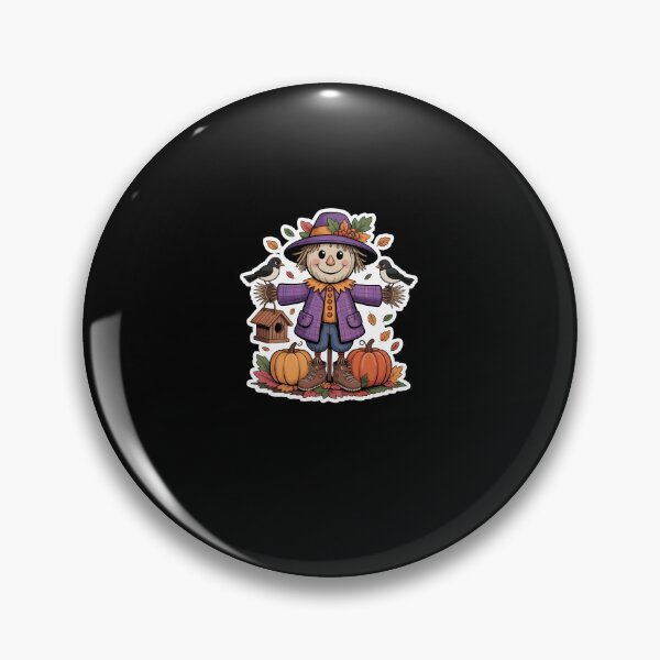 Item preview, Cute Autumn Scarecrow – Pumpkin Patch Fall Harvest Illustration on Black Background designed and sold by MissRasheedHam.