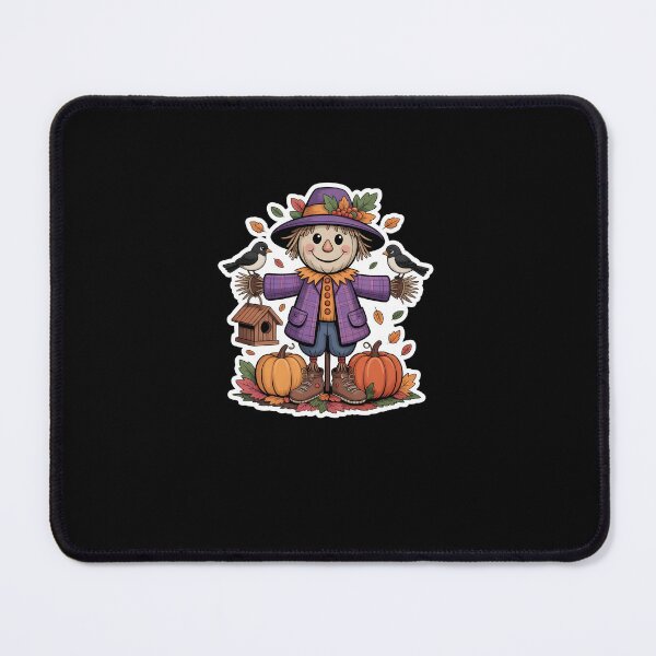 Item preview, Cute Autumn Scarecrow – Pumpkin Patch Fall Harvest Illustration on Black Background designed and sold by MissRasheedHam.