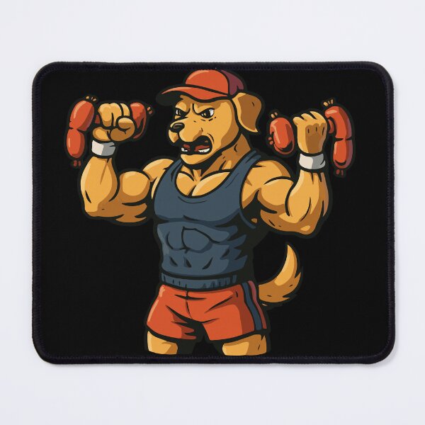 Item preview, Muscle Dog Lifting Sausages – Funny Gym Pet Cartoon designed and sold by SillyPawsStudio.