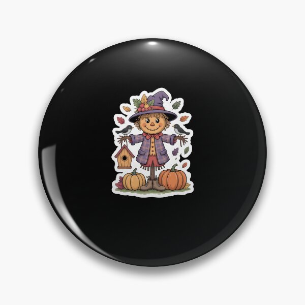 Item preview, Cute Autumn Scarecrow – Pumpkin Patch Fall Harvest Illustration on Black Background designed and sold by MissRasheedHam.