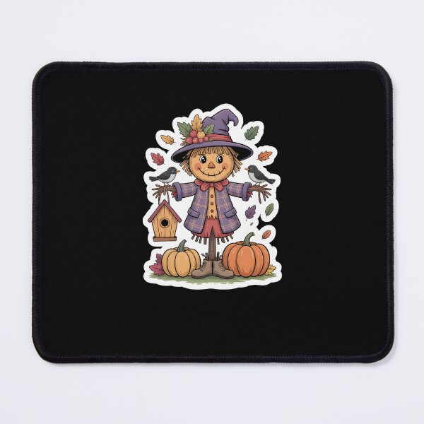 Item preview, Cute Autumn Scarecrow – Pumpkin Patch Fall Harvest Illustration on Black Background designed and sold by MissRasheedHam.