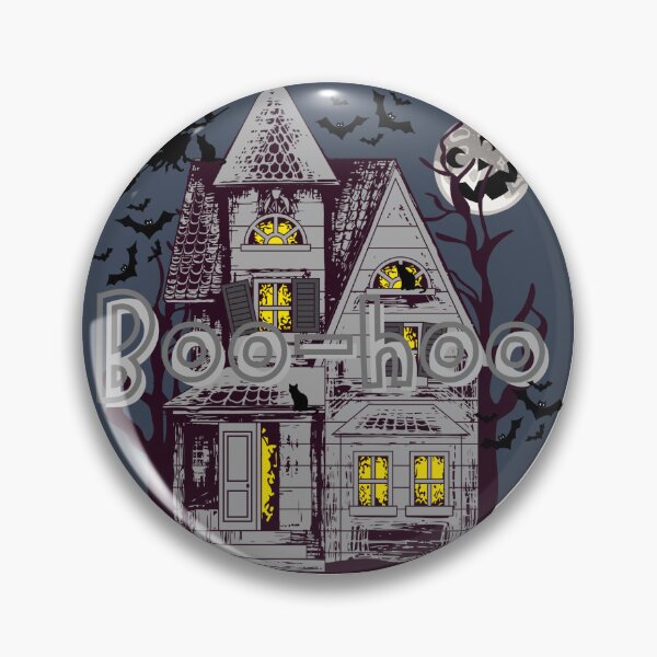 Item preview, Spooky Halloween Haunted House Design Sticker, Pin, Shirt, Magnet etc. designed and sold by eggface.sandwich.