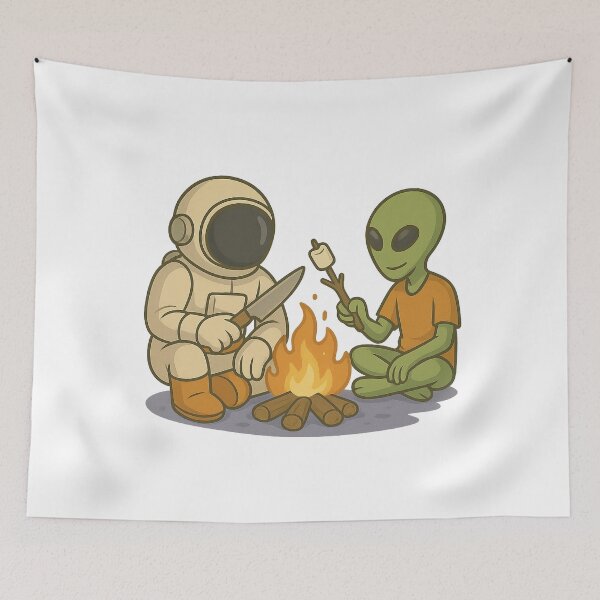Item preview, Starlit Campfire: Astronaut & Alien Marshmallow Roast designed and sold by HEERMANArt.