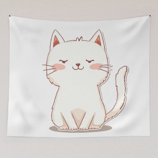 Item preview, Cute White Cat Illustration – Kawaii Chubby Kitty with Blush Cheeks designed and sold by Mr-Slow.