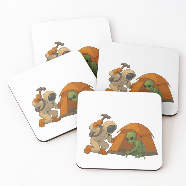 Item preview, Stellar Camp: Astronaut & Alien Pitching a Tent in Space designed and sold by HEERMANArt.