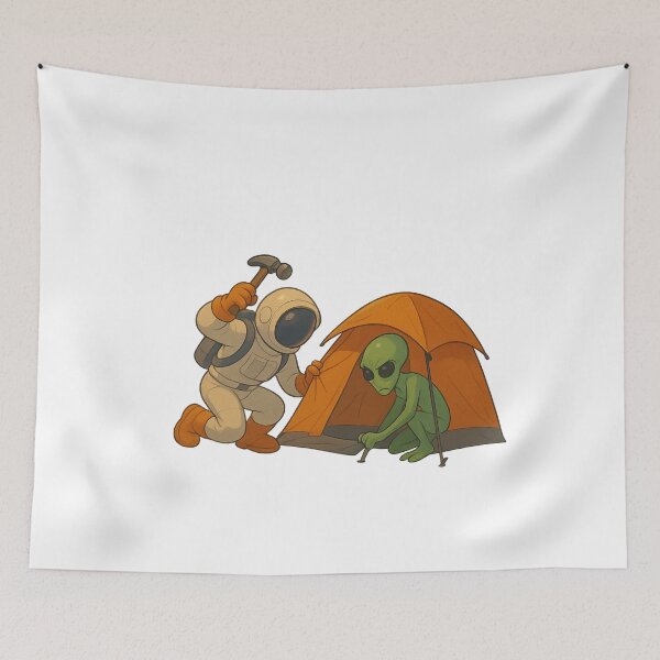Item preview, Stellar Camp: Astronaut & Alien Pitching a Tent in Space designed and sold by HEERMANArt.