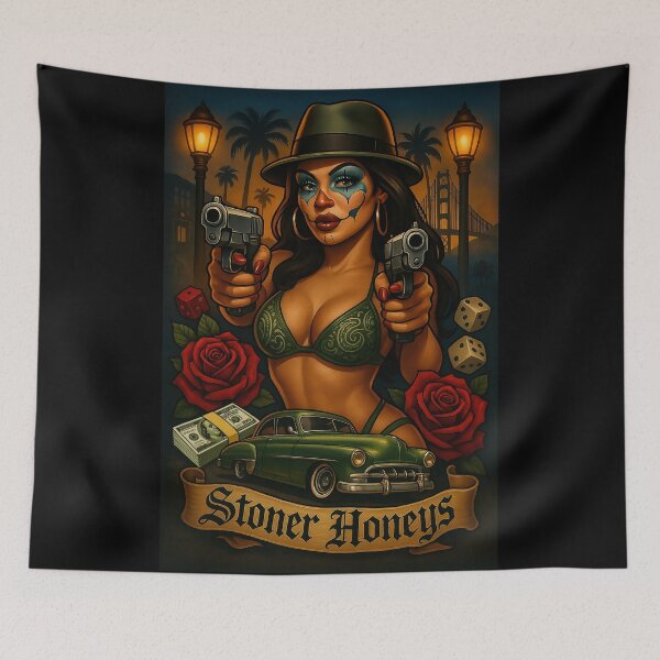 Item preview, Stoner Honeys – Chicana Clown Queen, Lowrider Dreams & West Coast Street Life Art designed and sold by DyfunctionalTee.