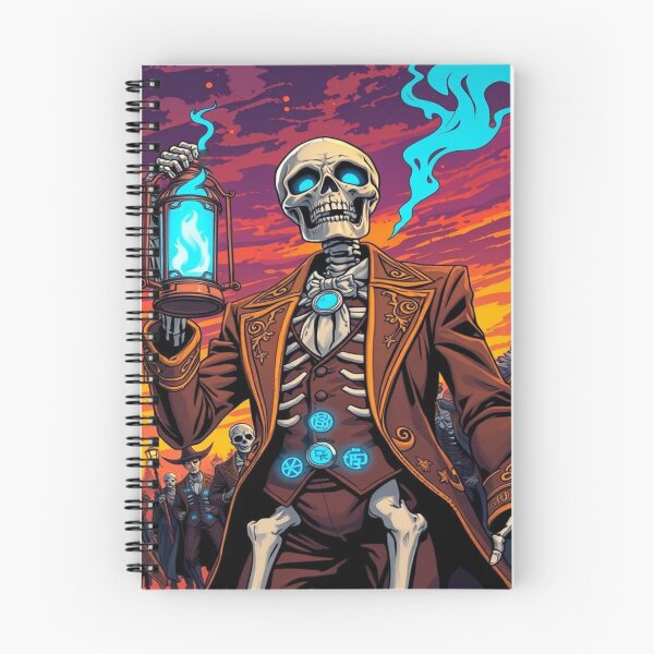 Item preview, "Elegant Skeleton with Blue Lantern – Gothic Fantasy Art, Macabre Parade at Sunset" designed and sold by Ralek.