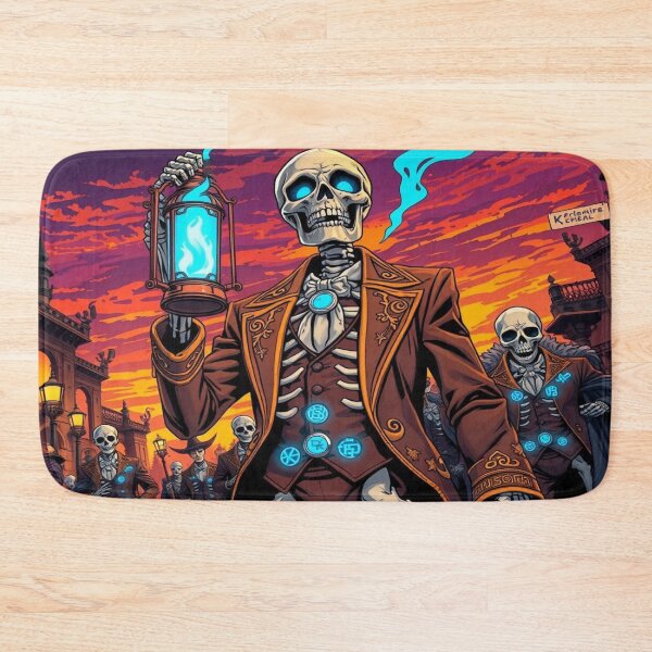 Item preview, "Elegant Skeleton with Blue Lantern – Gothic Fantasy Art, Macabre Parade at Sunset" designed and sold by Ralek.