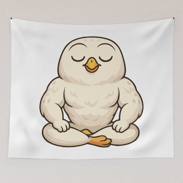 Item preview, Meditation Yoga Owl Сalm Gym – Muscular Owl Lifting Weights Fitness Illustration designed and sold by MaratusVolans.