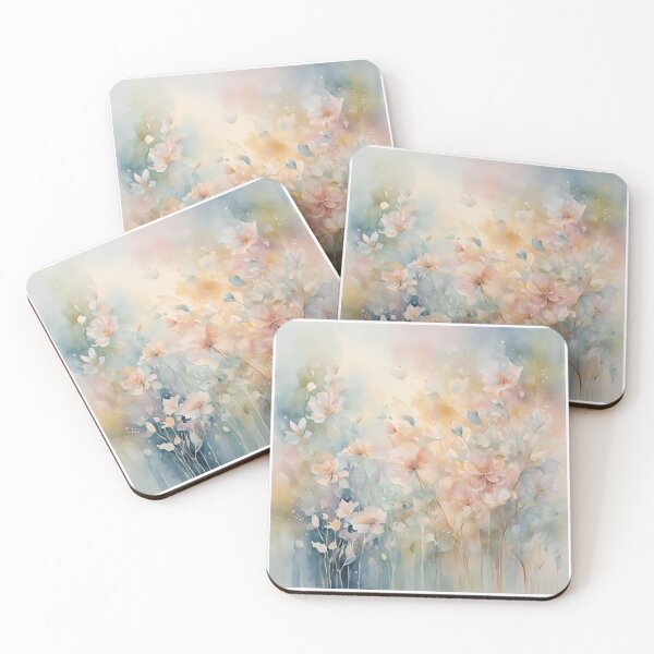 Item preview,  Watercolor Florals Pattern Pastel Gold  Blue Pink,  Feminine Romantic Elegant Pattern designed and sold by KolorellaS.