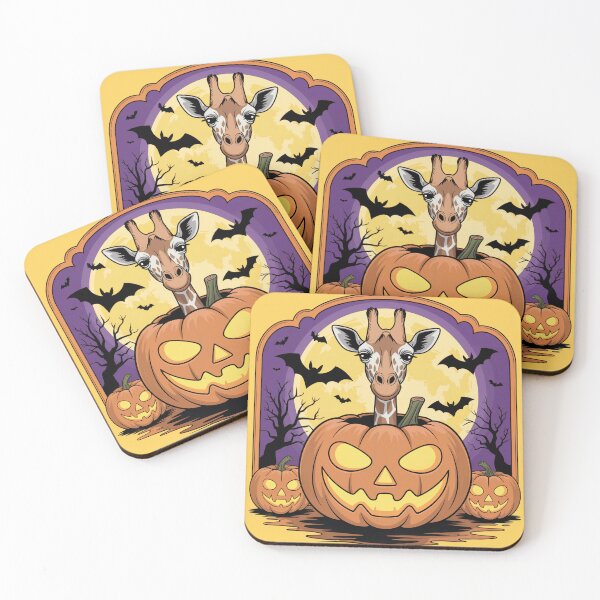 Item preview, Cute Giraffe Halloween Illustration - Giraffe in Halloween Scene with Pumpkins and Bats designed and sold by YourSocialBae.