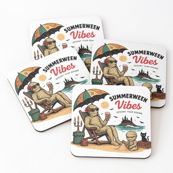 Item preview, Summerween Vibes Funny Spooky Mummy  Son Beach Scene Halloween Summer T-Shirt designed and sold by Trendora Studio.