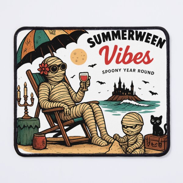 Item preview, Summerween Vibes Funny Spooky Mummy Son Beach Scene Halloween Summer T-Shirt designed and sold by Trendora Studio.