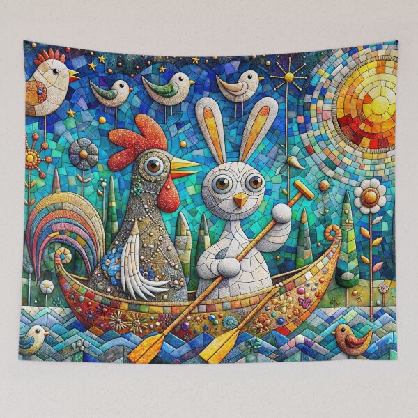 Item preview, Rooster and Bunny adrift on Gentle Waters designed and sold by M-Y-A-R-T-.