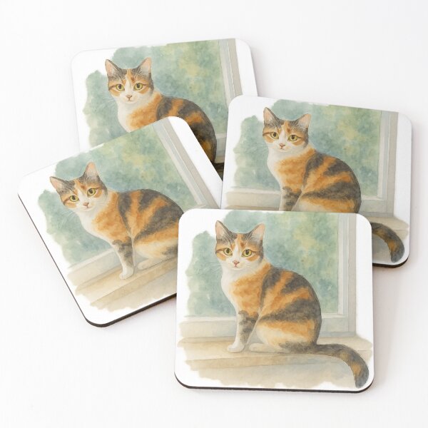 Item preview, Trini – Watercolor Calico Cat on a Windowsill designed and sold by WhatLoveDoes.