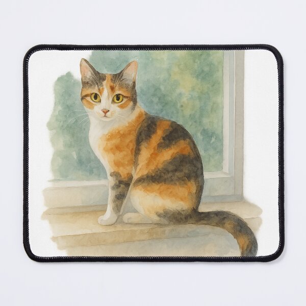Item preview, Trini – Watercolor Calico Cat on a Windowsill designed and sold by WhatLoveDoes.