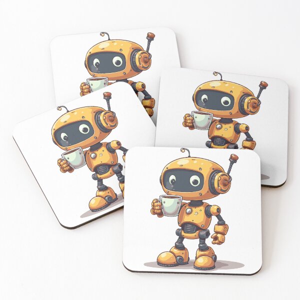 Item preview, Lindo robot amarillo con taza de café designed and sold by Mr-Slow.