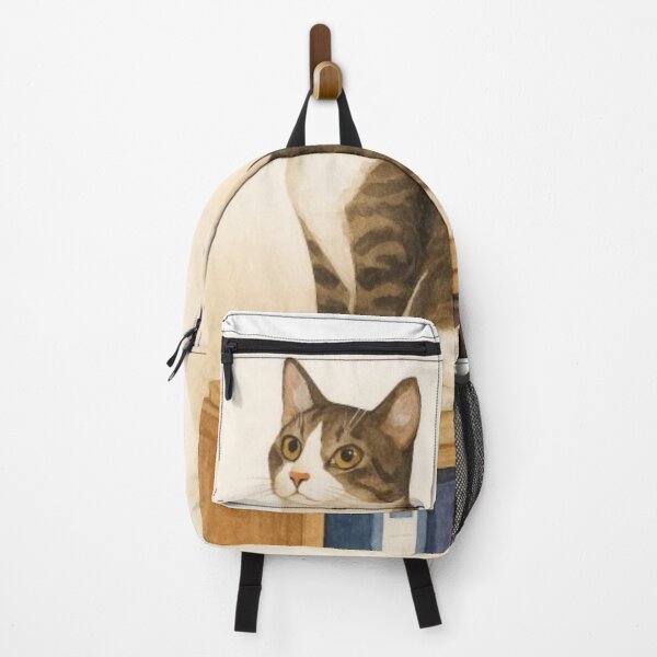 Item preview, Bojan – Watercolor Tabby-and-White Cat on a Bookshelf designed and sold by WhatLoveDoes.