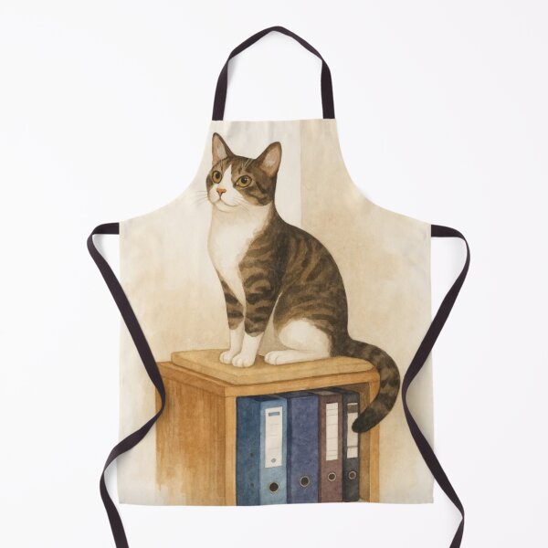 Item preview, Bojan – Watercolor Tabby-and-White Cat on a Bookshelf designed and sold by WhatLoveDoes.