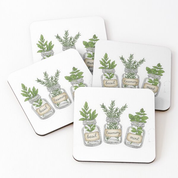 Item preview, Cottagecore Herb Jars – Basil, Rosemary & Mint Hand-Drawn Illustration designed and sold by 001Haiba.