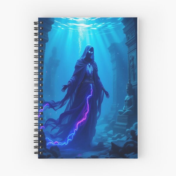 Item preview, Warden of the Deep – Hooded Fey with glowing eyes, neon energy & mystical underwater temple designed and sold by FotoworldEdel.