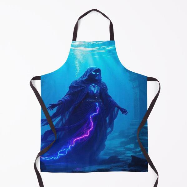 Item preview, Warden of the Deep – Hooded Fey with glowing eyes, neon energy & mystical underwater temple designed and sold by FotoworldEdel.